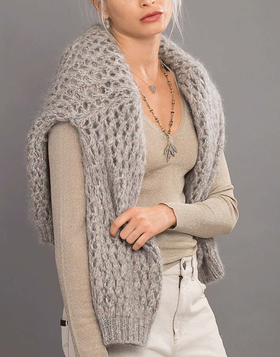 BRUNELLO CUCINELLI-Long Sleeve Lurex V-Neck Knit Top-