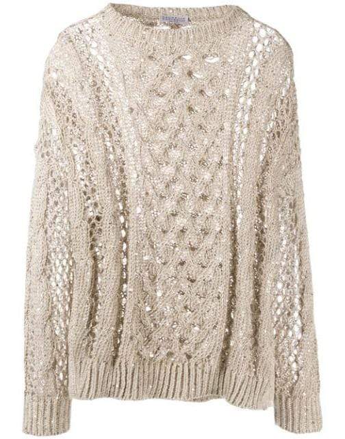 BRUNELLO CUCINELLI-Loose Gauge Crochet Pailette Knit Jumper-