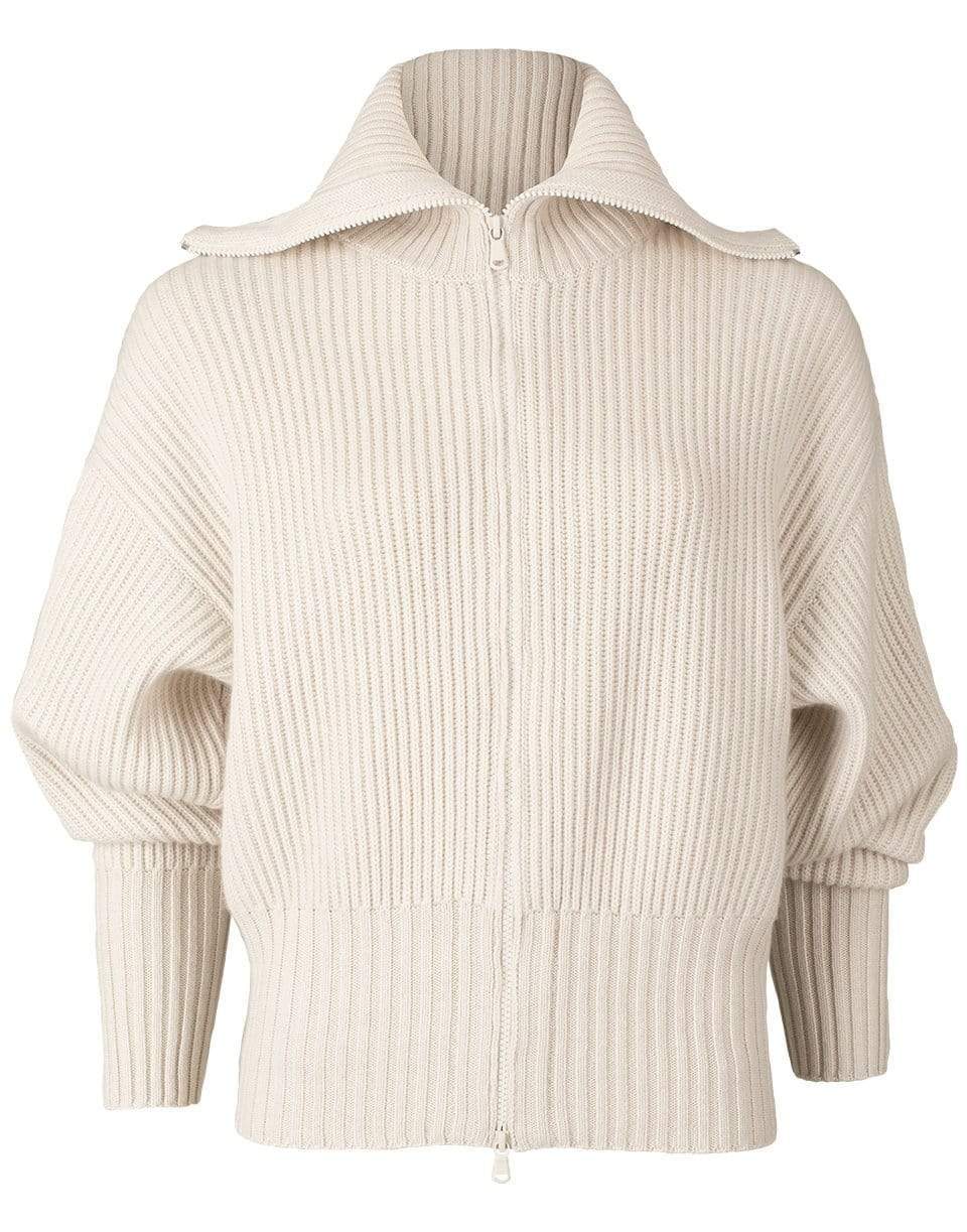 BRUNELLO CUCINELLI-Cashmere D-Ring Ribbed Front Zip Sweater-