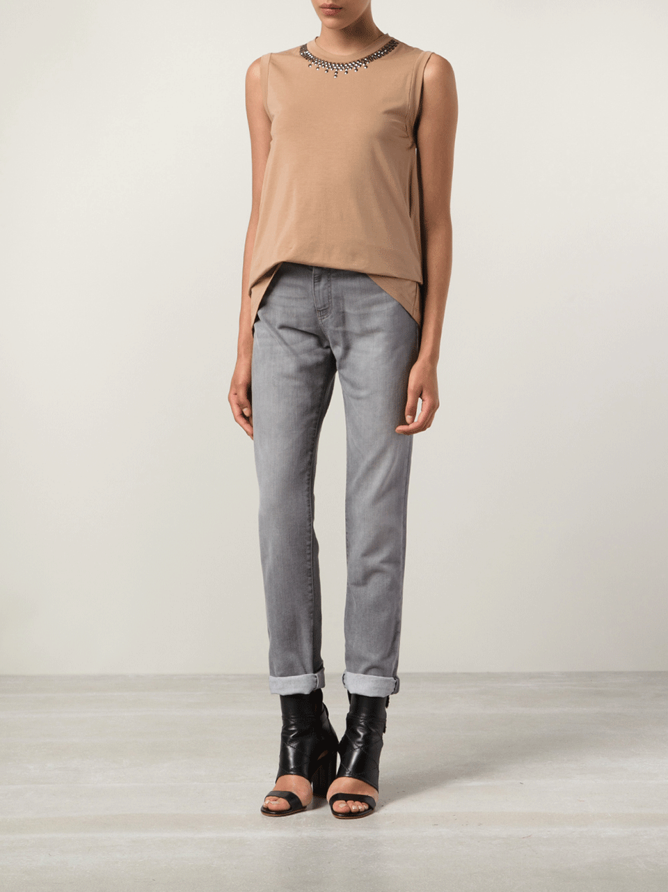 BRUNELLO CUCINELLI-Tank With Swarovski Neck Detail-