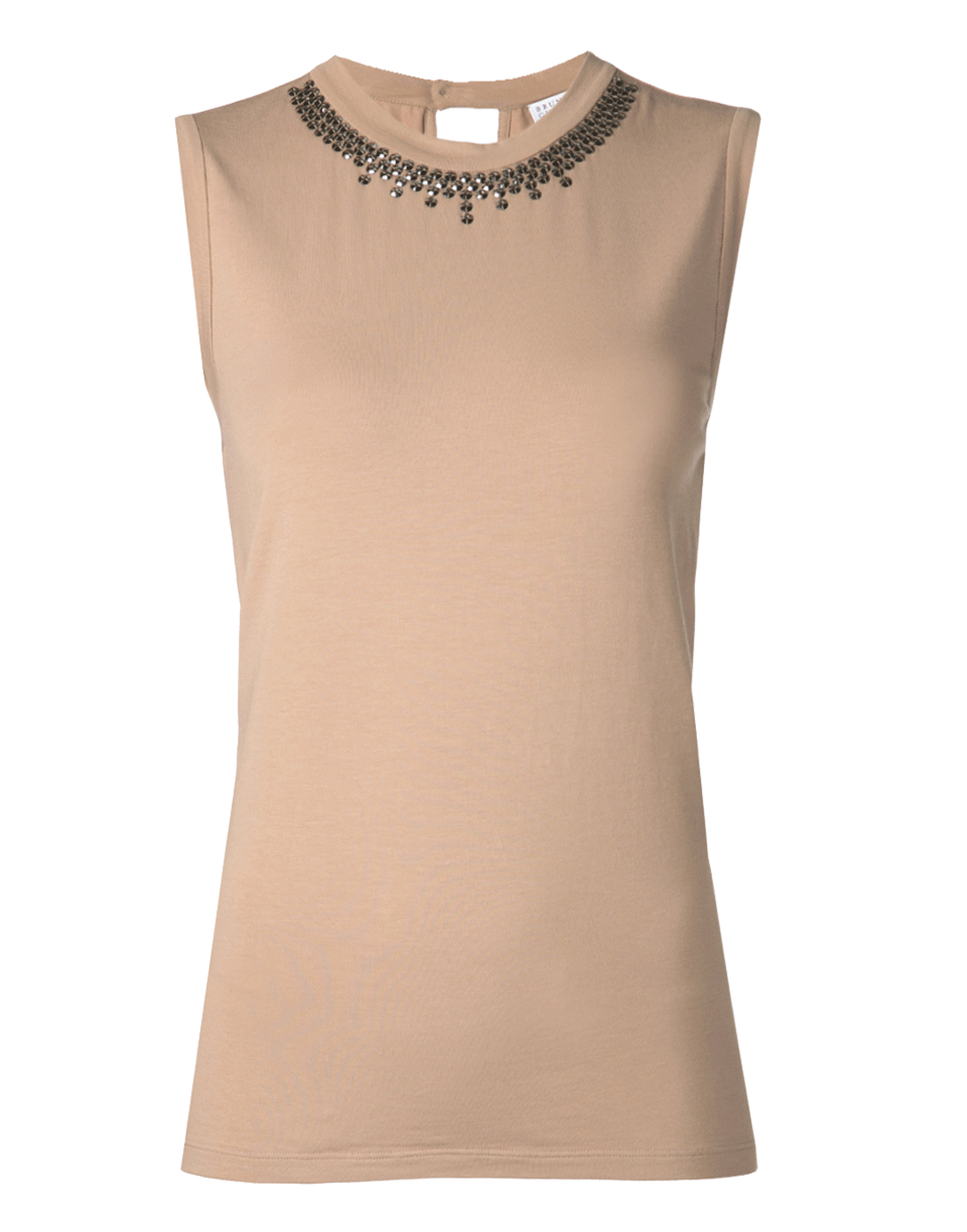 BRUNELLO CUCINELLI-Tank With Swarovski Neck Detail-