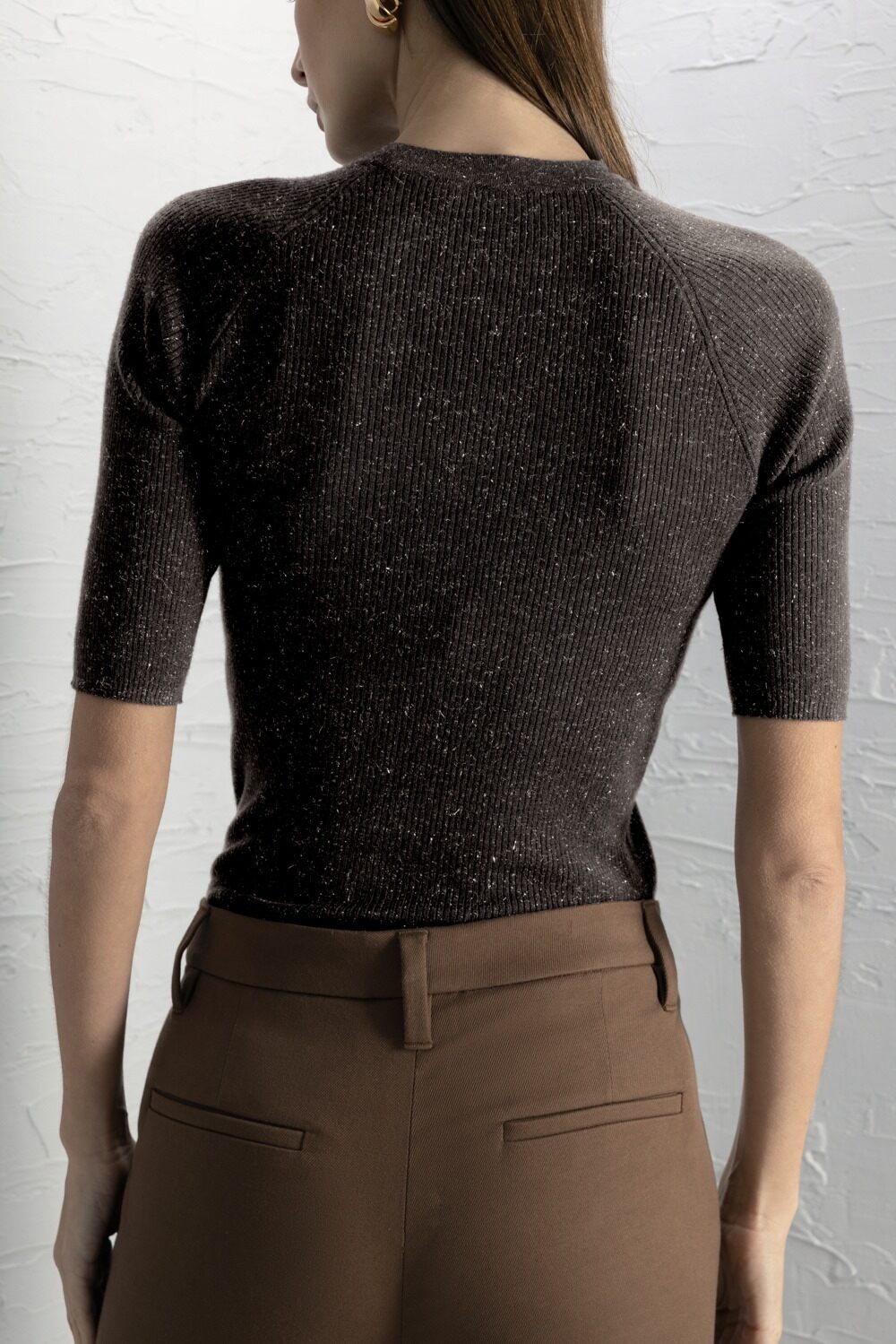 Stretch Lurex Tee-BROWN-XS-CLOTHINGTOPT-SHIRT-BRUNELLO CUCINELLI