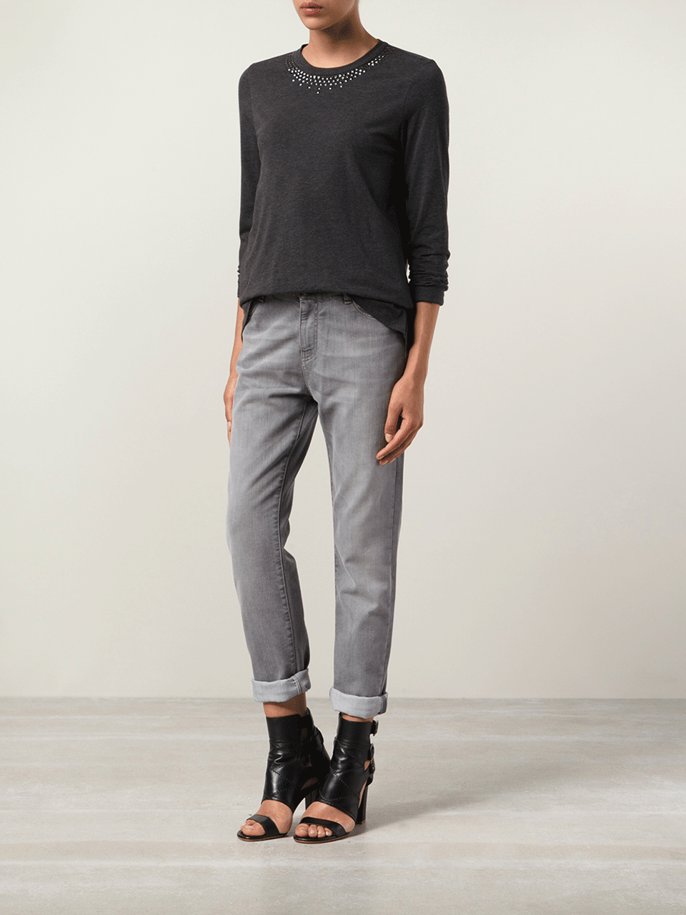 BRUNELLO CUCINELLI-Cotton Jersey With Swarovski Neck-