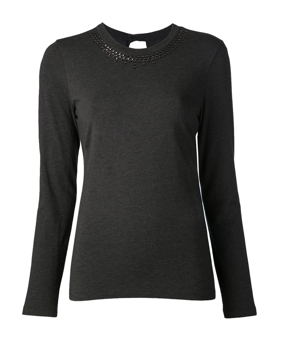 BRUNELLO CUCINELLI-Cotton Jersey With Swarovski Neck-