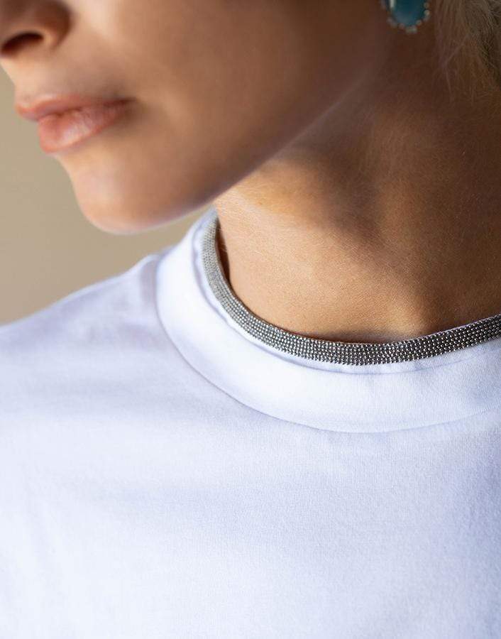 BRUNELLO CUCINELLI-White Flat Cotton Short Sleeve T-Shirt-