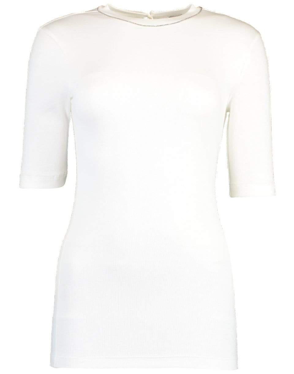 BRUNELLO CUCINELLI-Cotton Rib Elbow Sleeve Top-