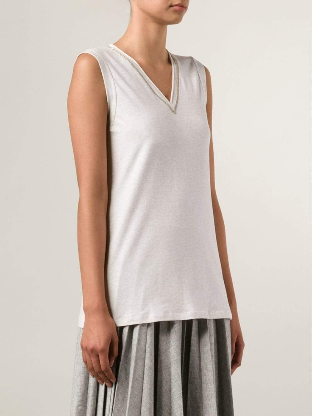 BRUNELLO CUCINELLI-Sleeveless V-Neck T-Shirt-