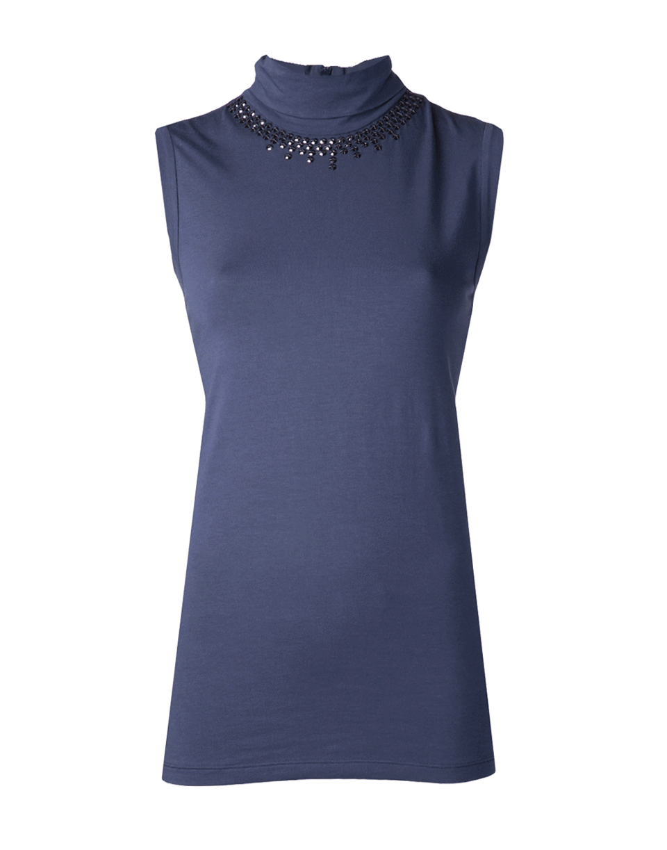 BRUNELLO CUCINELLI-Cotton Jersey Swarovski Turtleneck Tank-