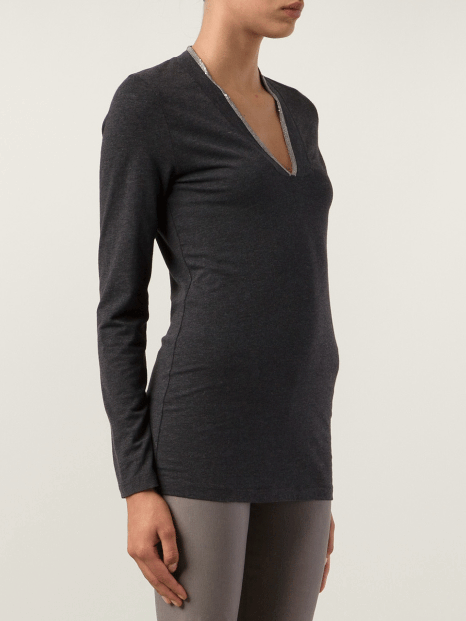 BRUNELLO CUCINELLI-Monili Detail Long Ribbed Tee-