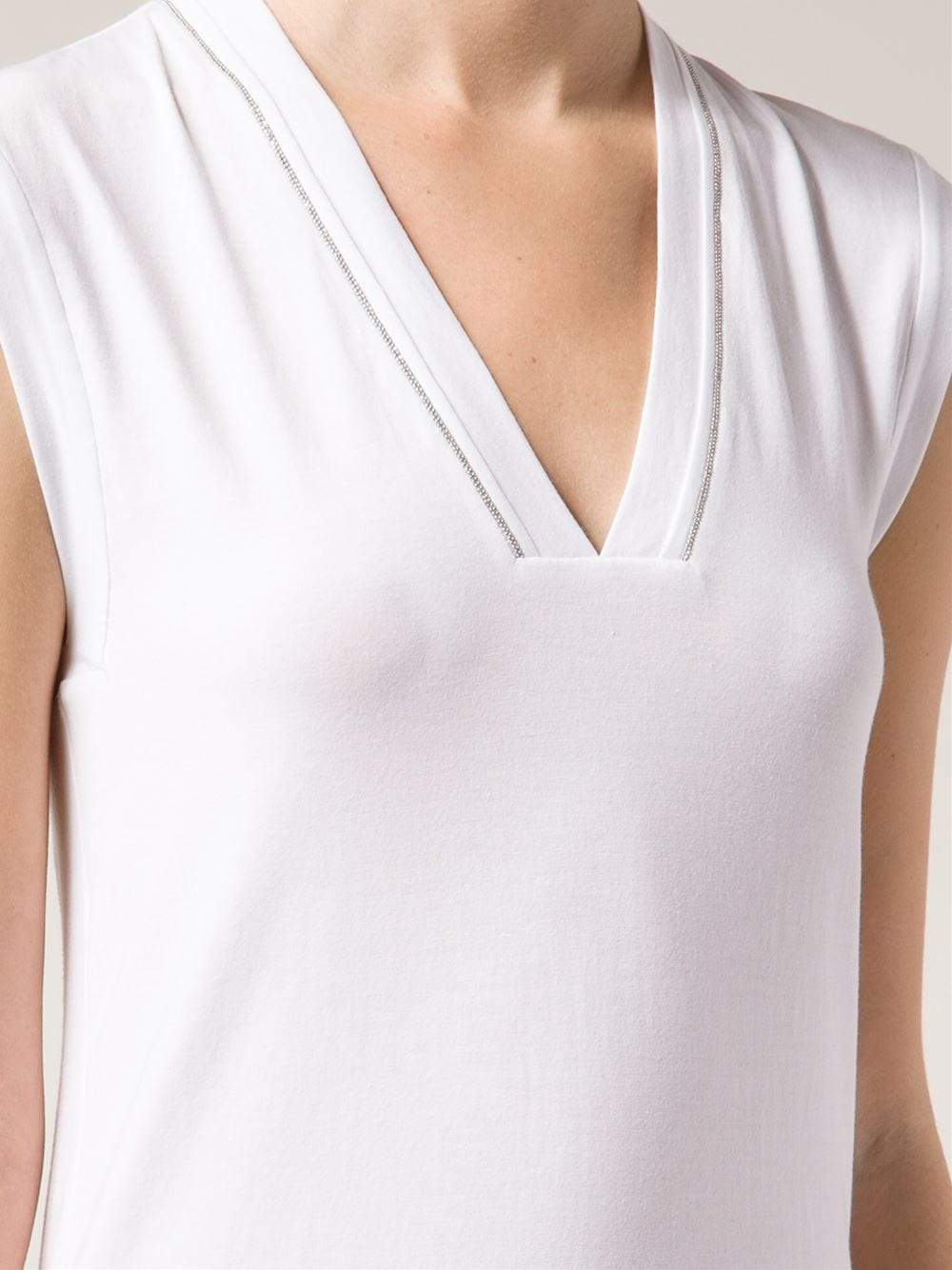 BRUNELLO CUCINELLI-V-Neck Tank With Monili Trim-
