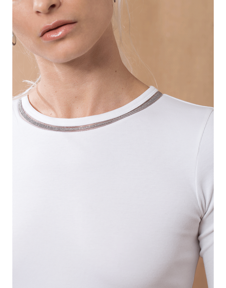 BRUNELLO CUCINELLI-Cotton Elbow Sleeve Top-