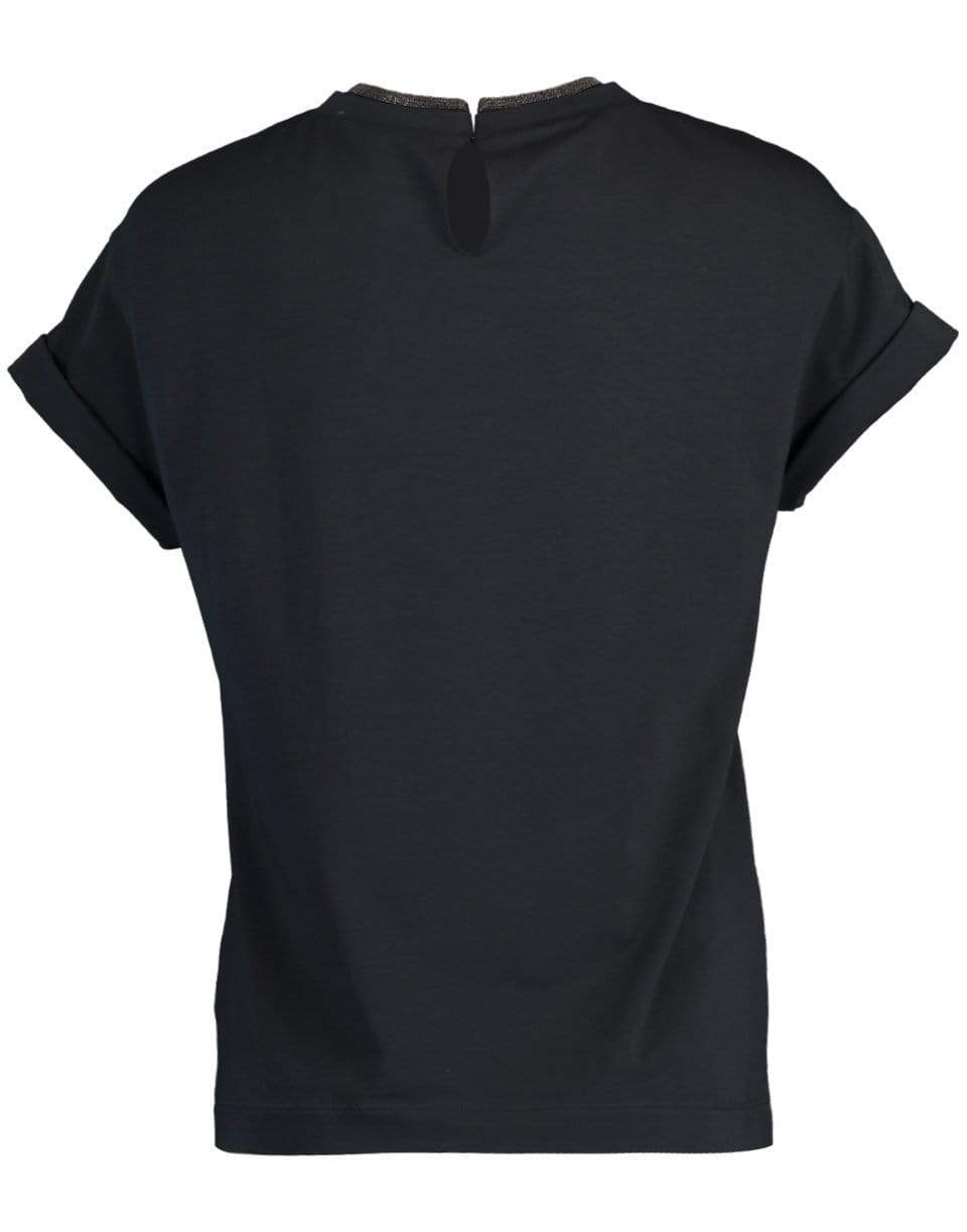 BRUNELLO CUCINELLI-Midnight Flat Cotton Short Sleeve T-Shirt-