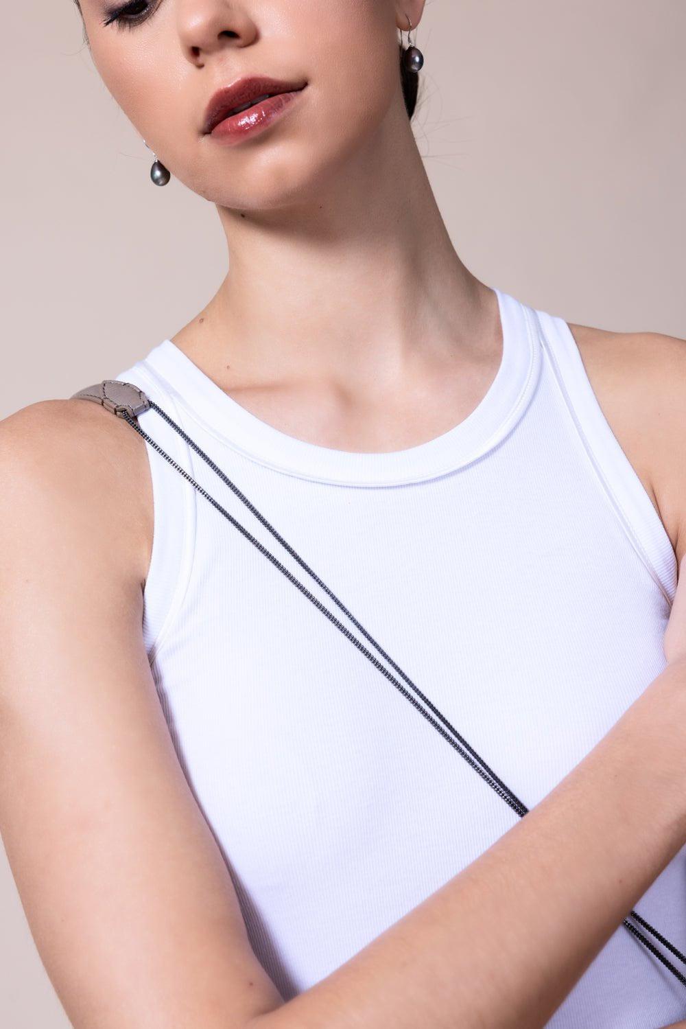 BRUNELLO CUCINELLI-Satin Trim Tank - Bianco-