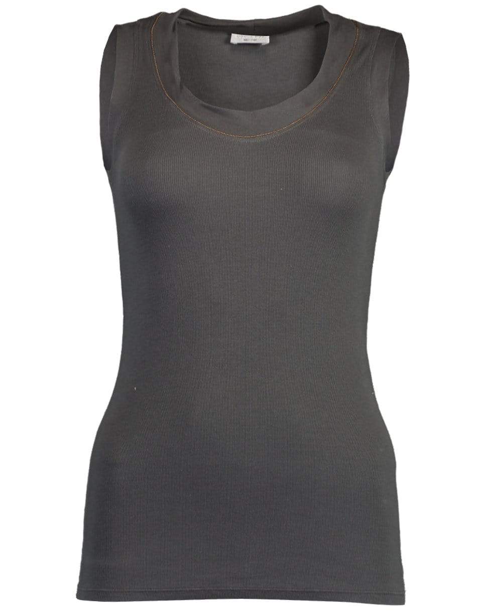 BRUNELLO CUCINELLI-Sleeveless Monili Ribbed Tank-GRAY