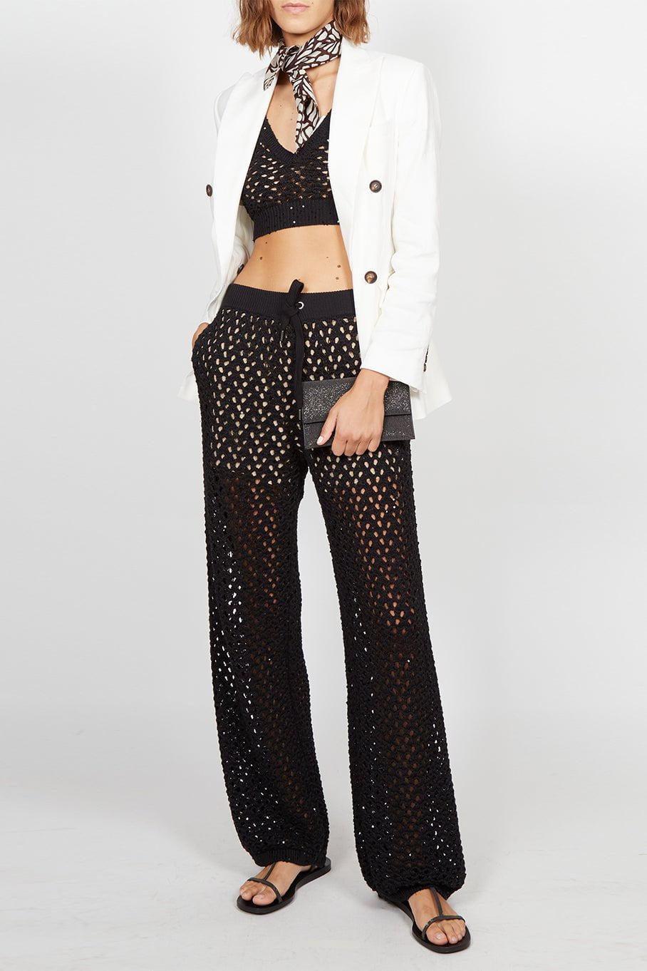 BRUNELLO CUCINELLI-Pailette Crochet Top-NERO