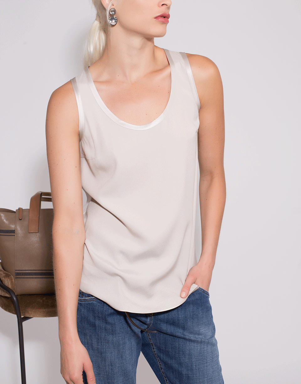 BRUNELLO CUCINELLI-Silk Reversible Scoop Neck Tank-
