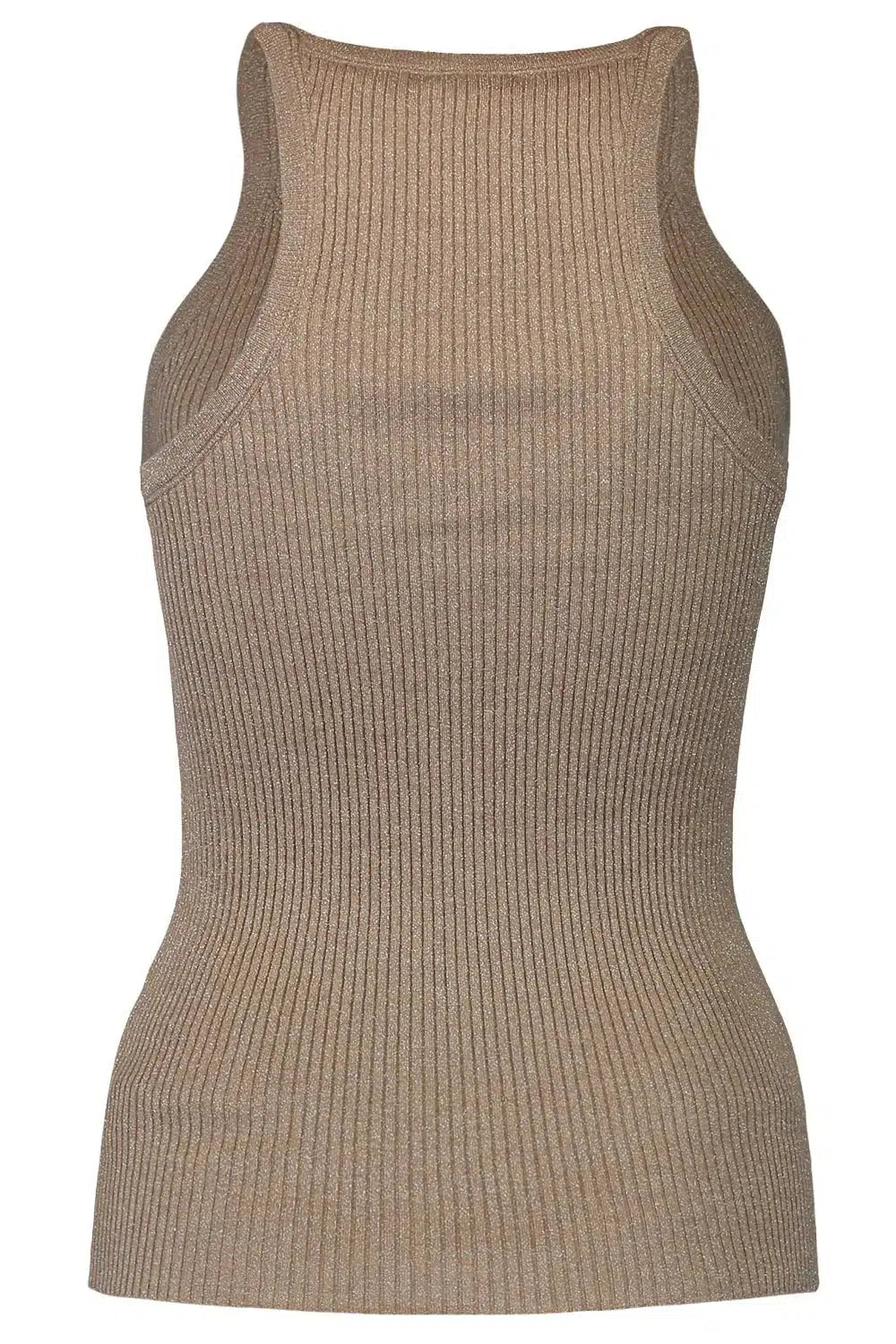 BRUNELLO CUCINELLI-Ribbed Scoop Neck Tank - Tobbaco Brown-