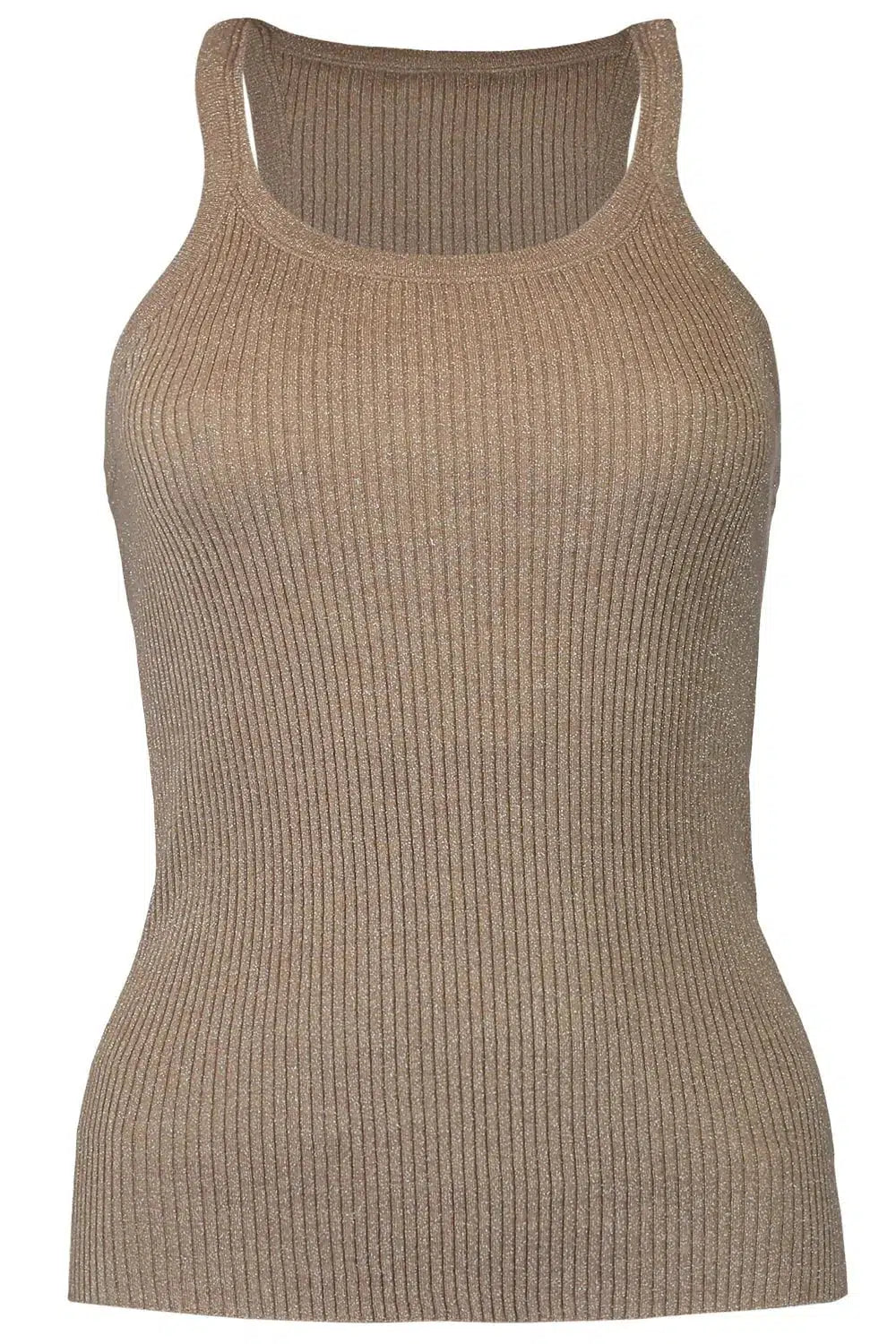 BRUNELLO CUCINELLI-Ribbed Scoop Neck Tank - Tobbaco Brown-