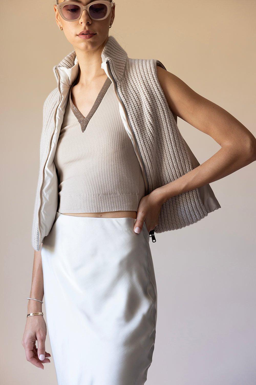 BRUNELLO CUCINELLI-Sleeveless Monili Trim V-Neck Top-