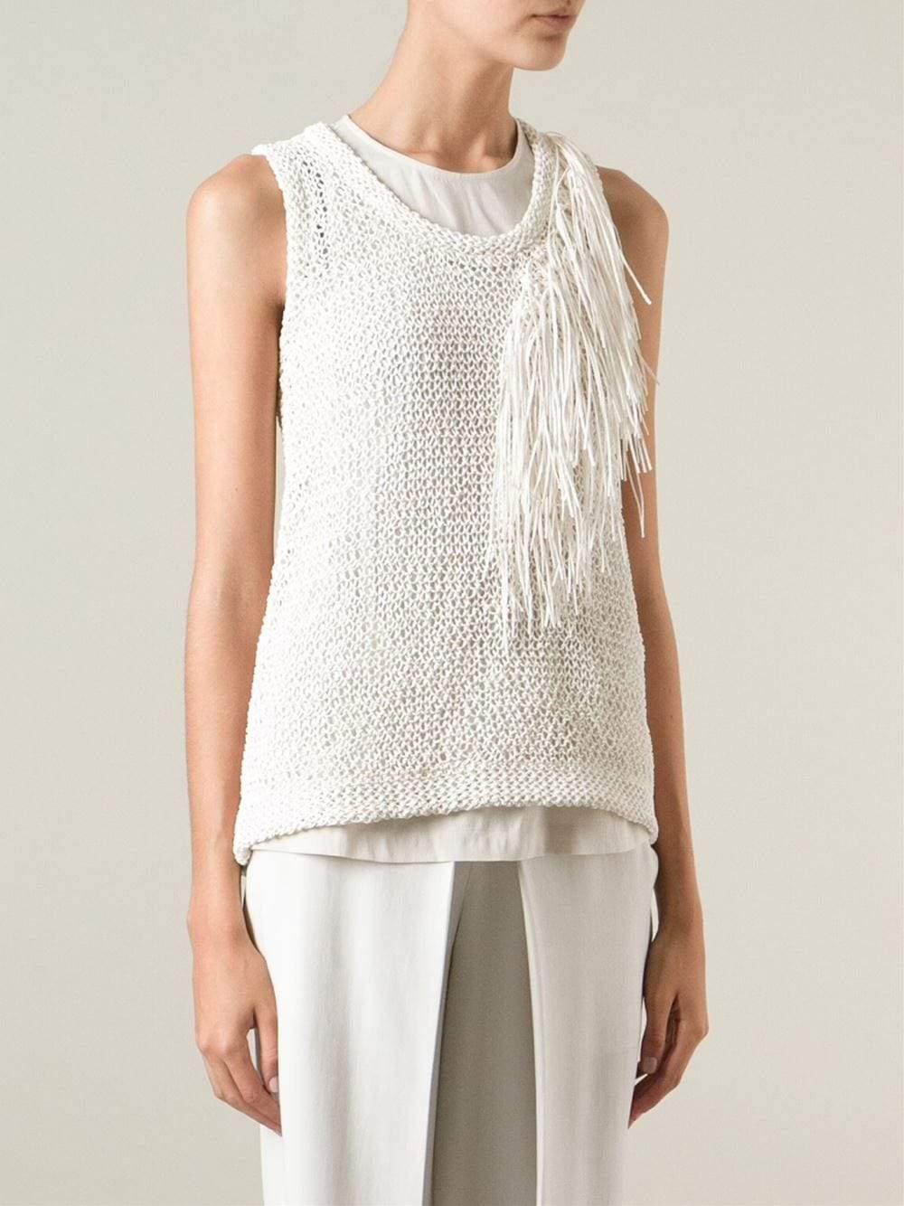 BRUNELLO CUCINELLI-Fringe Detail Macrame Tank-