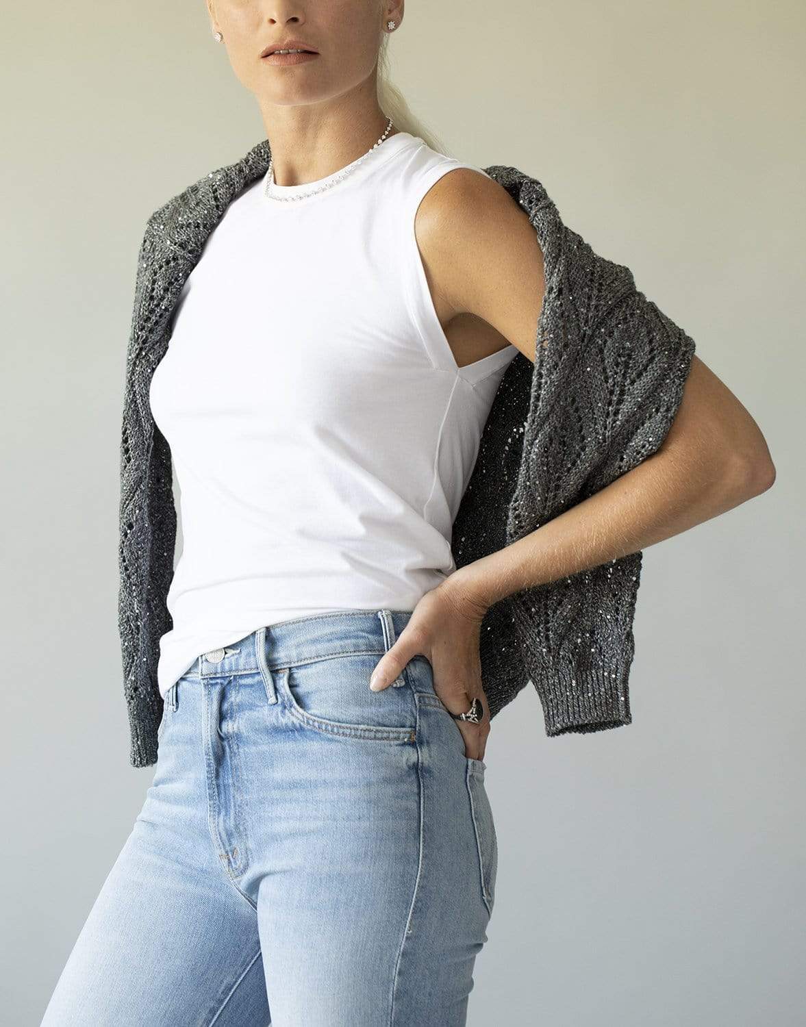 BRUNELLO CUCINELLI-White Cotton Stretch Tank Top-WHITE