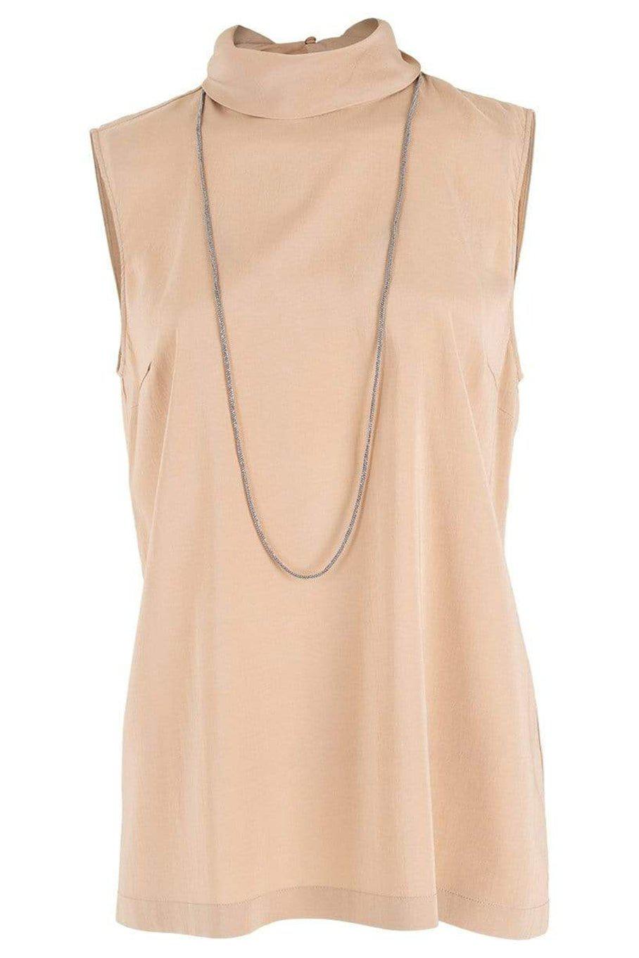 BRUNELLO CUCINELLI-Sleeveless Tunic with Infinity Necklace-BROWN