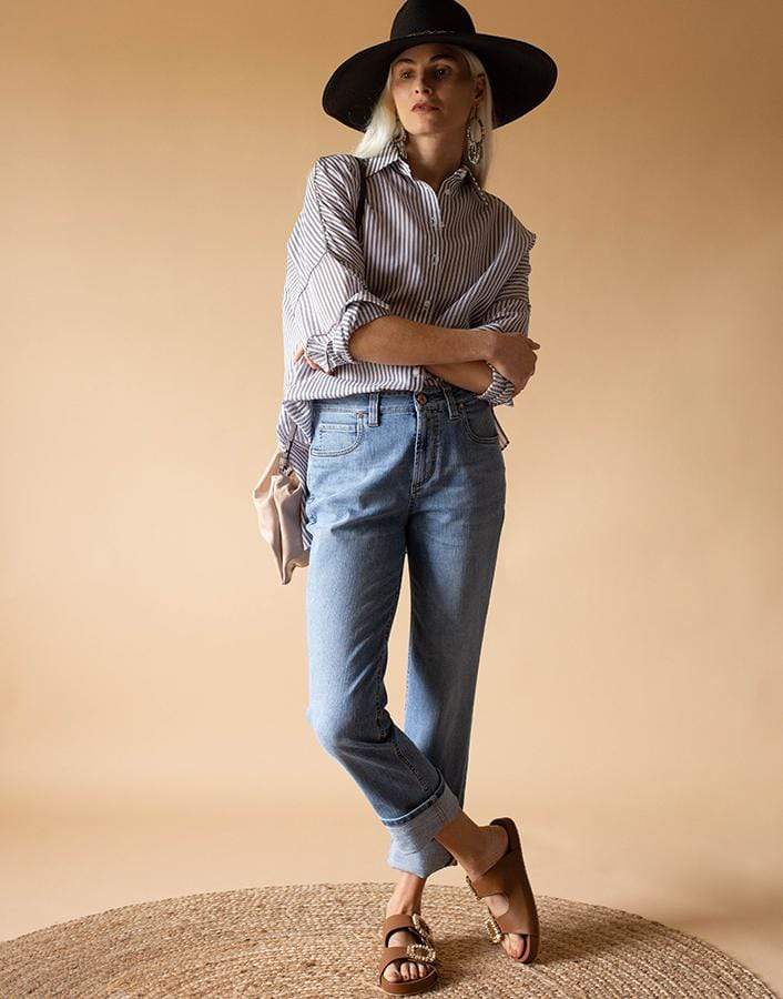 BRUNELLO CUCINELLI-Monili Trim Pinstripe Tunic Shirt-