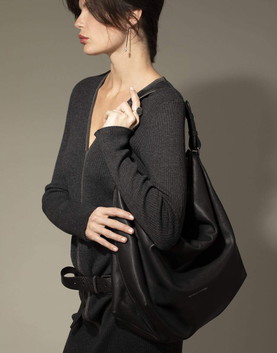 BRUNELLO CUCINELLI-Soft Matte Nappa Leather Hobo Bag-BLACK