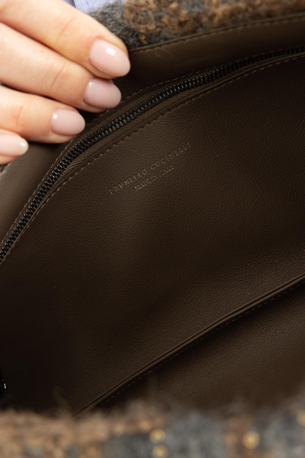 Dazzling Prince Of Wales Essence Pouch Bag-BROWN MULTI-O/S-HANDBAGCLUTCHES-BRUNELLO CUCINELLI