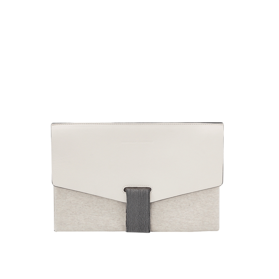 BRUNELLO CUCINELLI-Leather Mixed Media Clutch-BUTTER