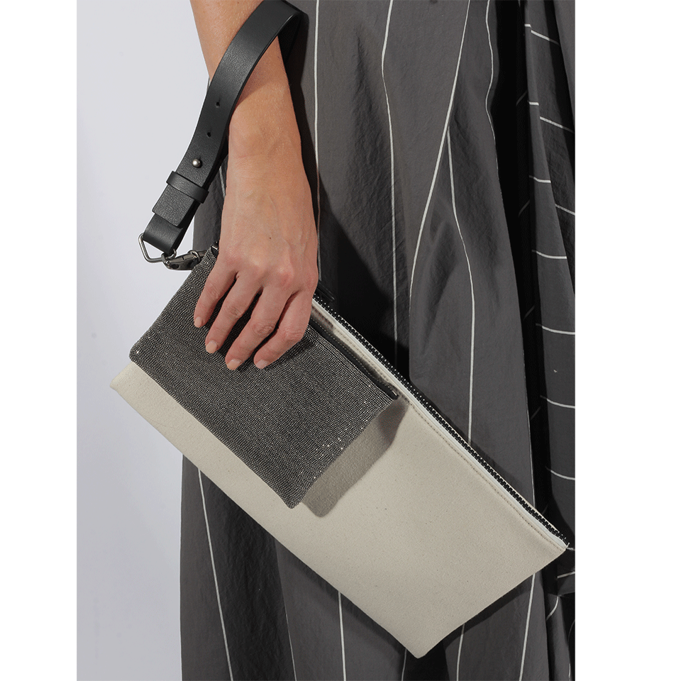 BRUNELLO CUCINELLI-Canvas Clutch With Monili Pouch-CANVAS