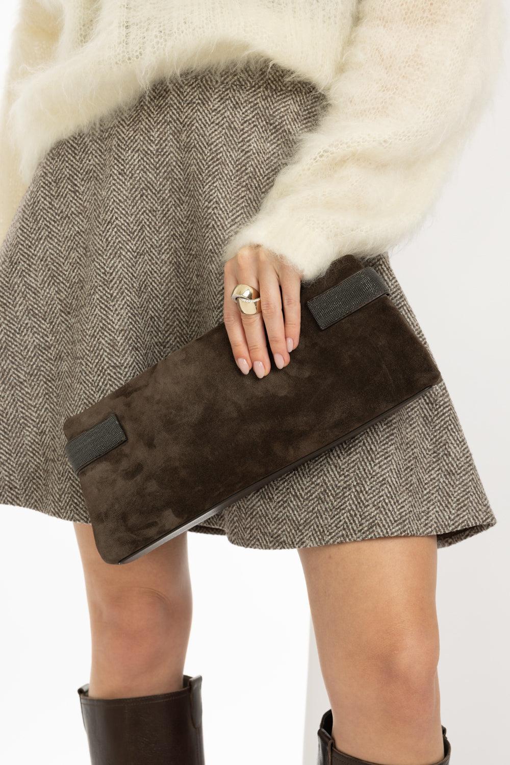 Essence Pouch Bag - Chocolate Suede-CHOCOLATE-O/S-HANDBAGCLUTCHES-BRUNELLO CUCINELLI