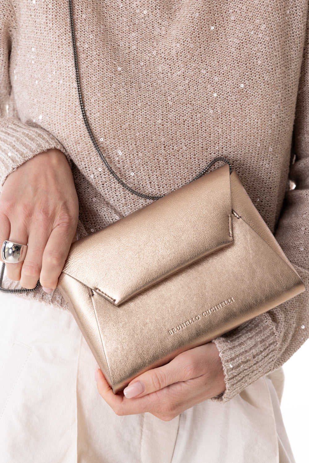 BC Duo Clutch - Hazelnut-GLDMTLC-O/S-HANDBAGCLUTCHES-BRUNELLO CUCINELLI