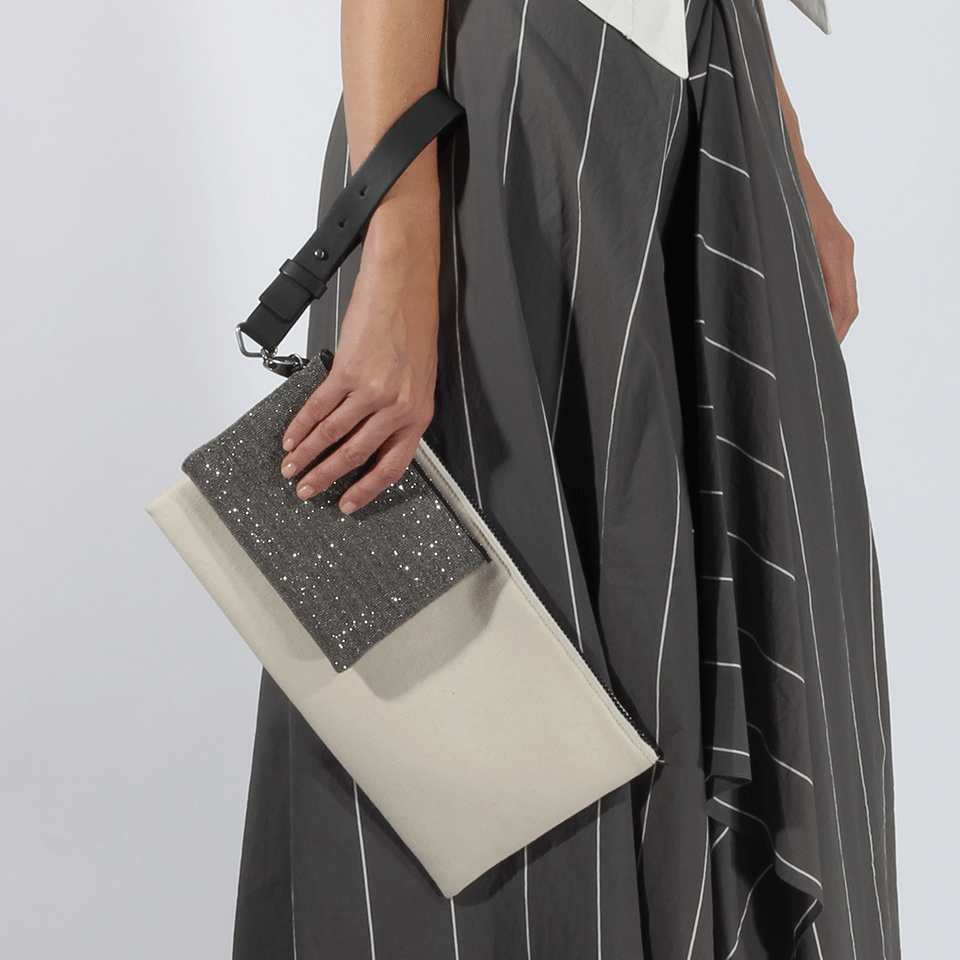 BRUNELLO CUCINELLI-Metallic Wristlet With Monili Clutch-GOLD