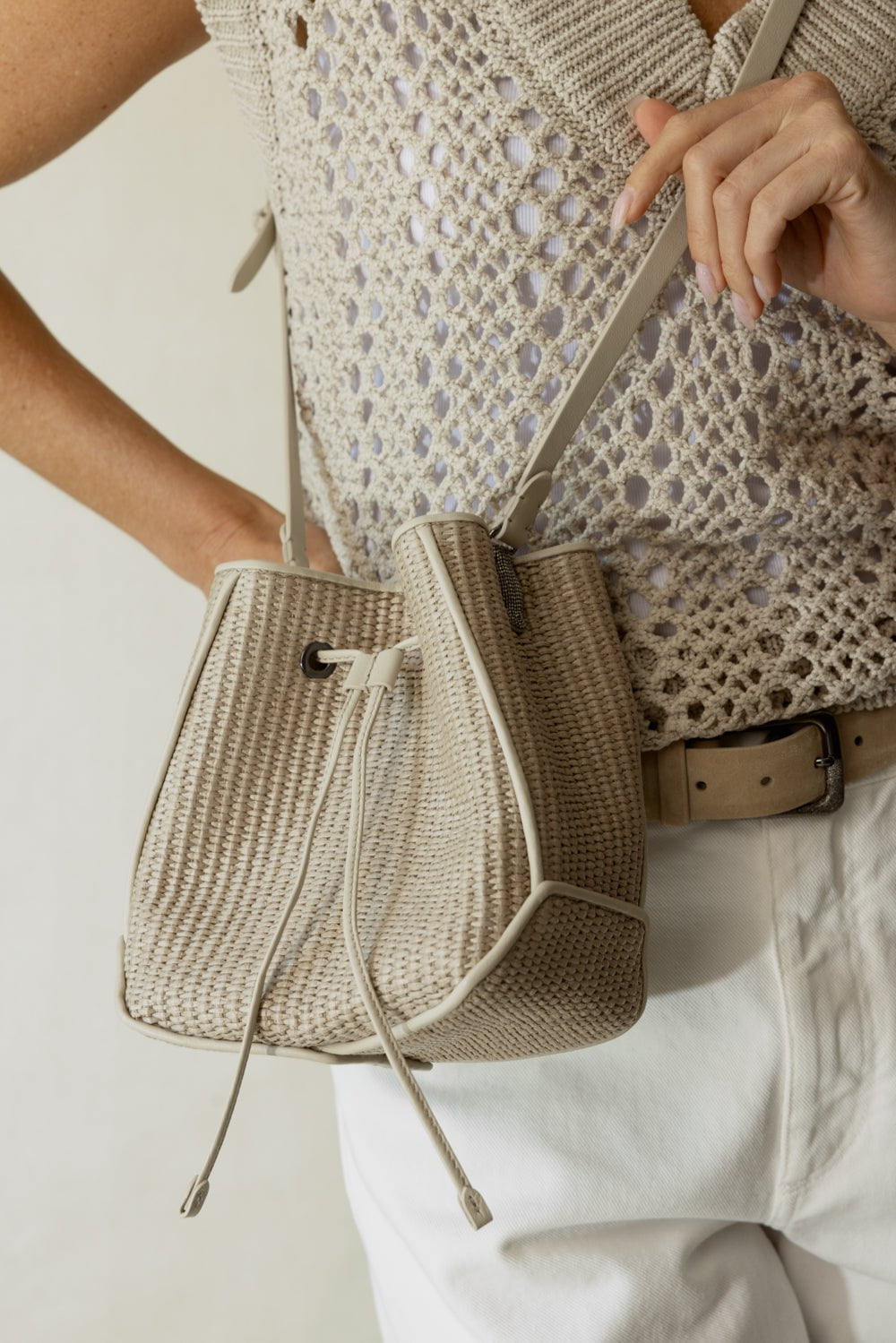 BRUNELLO CUCINELLI-Raffia Bucket Bag-BEIGE
