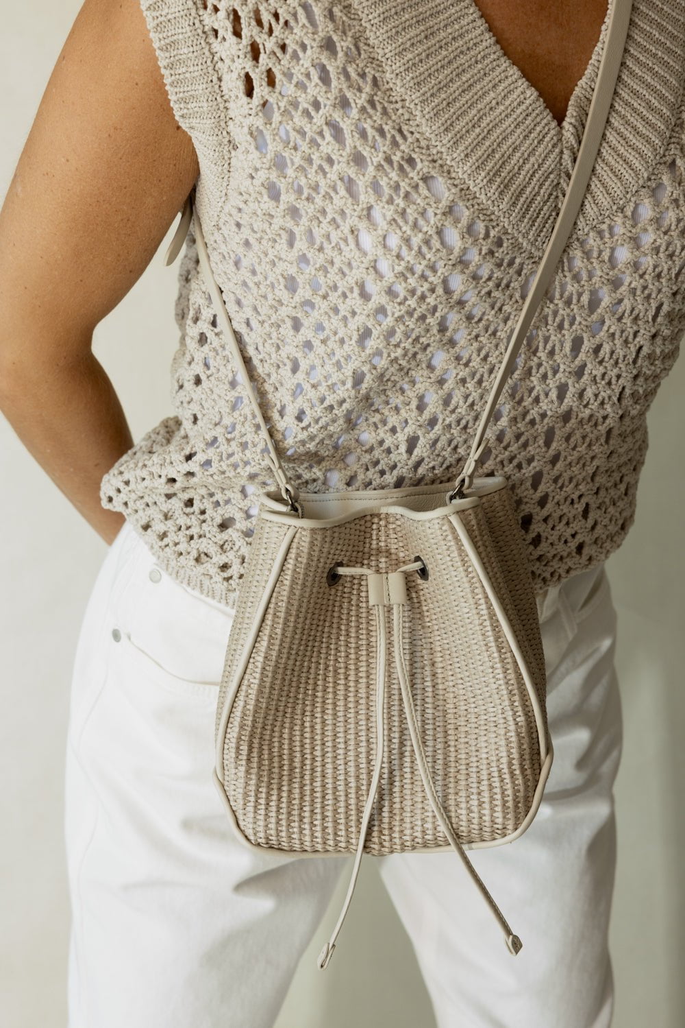 BRUNELLO CUCINELLI-Raffia Bucket Bag-BEIGE