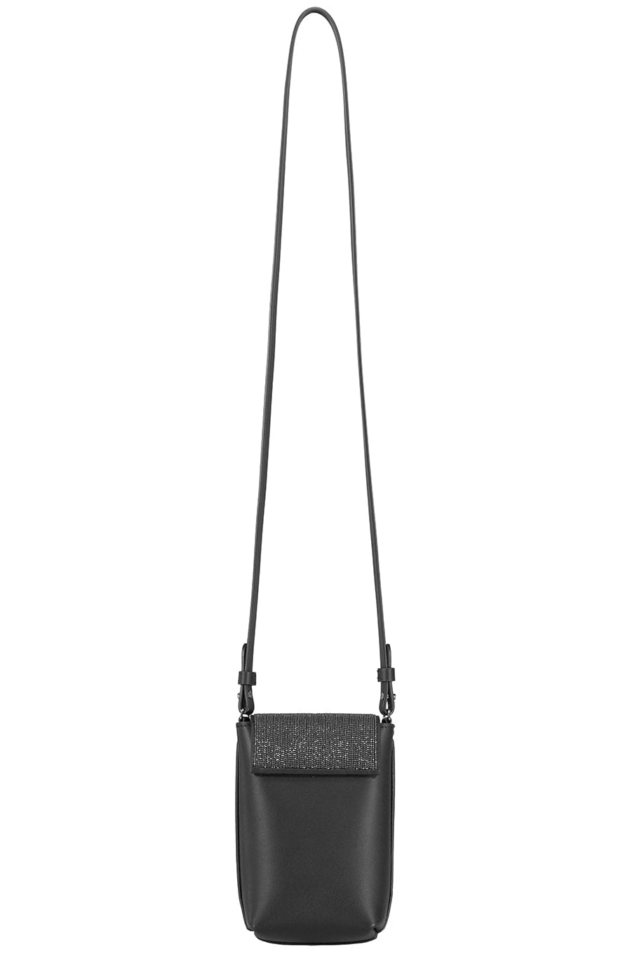 BRUNELLO CUCINELLI-Leather Phone Case With Monili Flap-BLACK