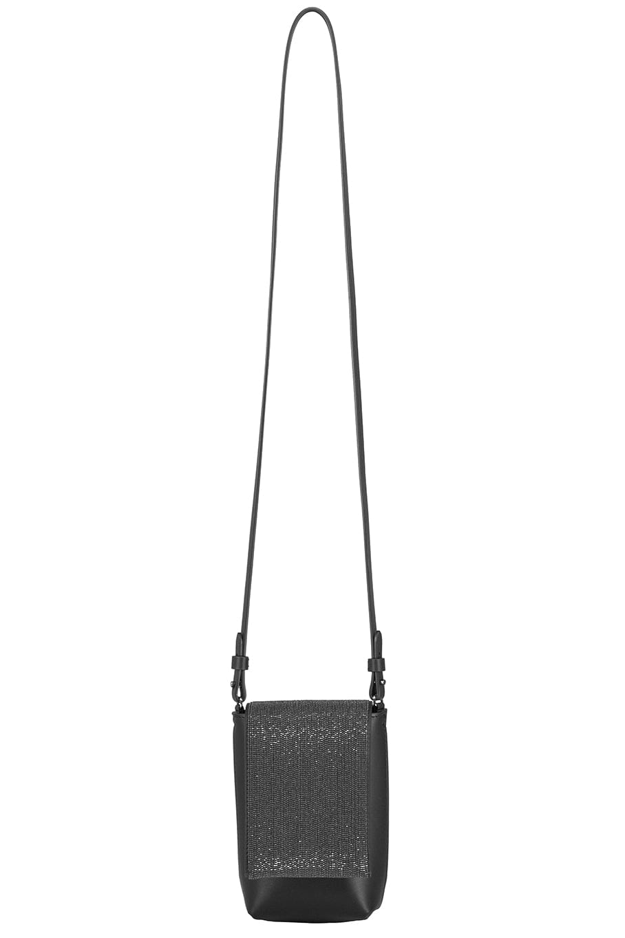 BRUNELLO CUCINELLI-Leather Phone Case With Monili Flap-BLACK