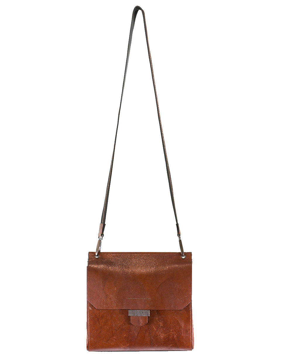 BRUNELLO CUCINELLI-Glitter Leather Crossbody Bag-BRONZE