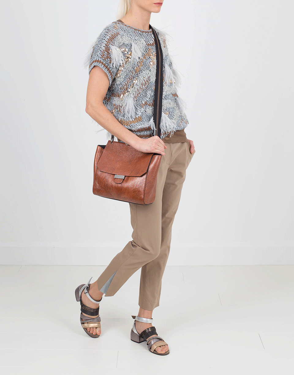 BRUNELLO CUCINELLI-Glitter Leather Crossbody Bag-BRONZE