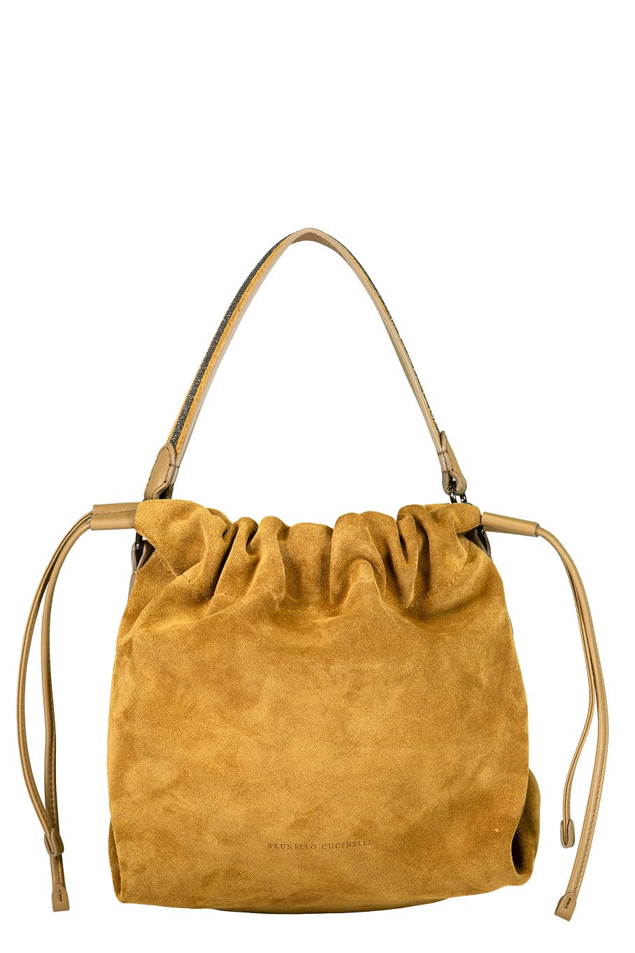 BRUNELLO CUCINELLI-Draw String Suede Bucket Bag-CAMEL