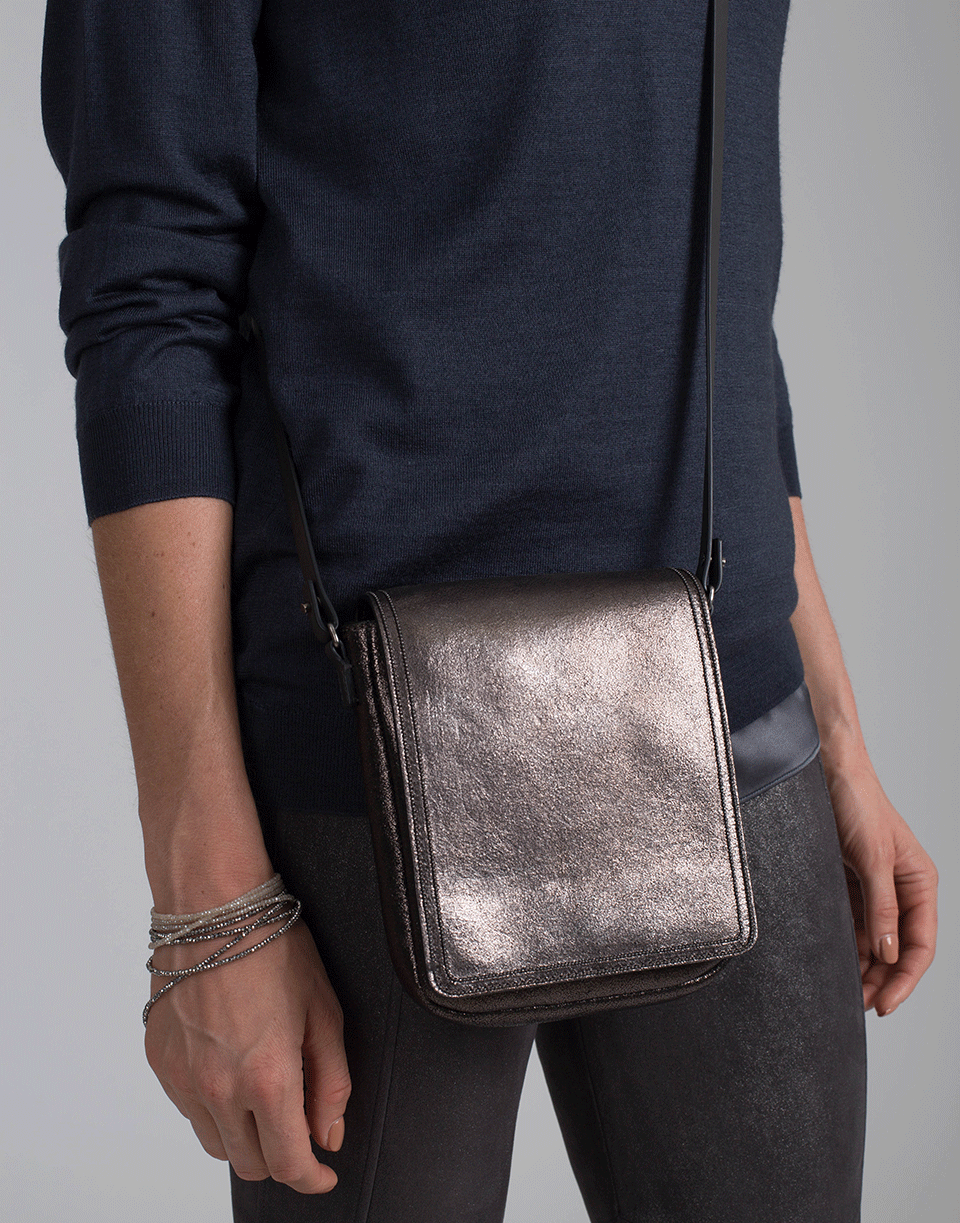 BRUNELLO CUCINELLI-Metallic Cross Body Bag-CHARCOAL