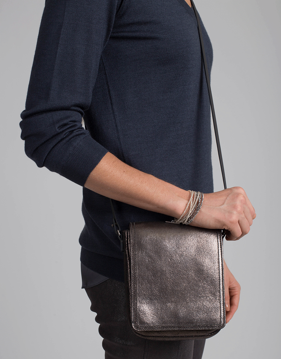 BRUNELLO CUCINELLI-Metallic Cross Body Bag-CHARCOAL