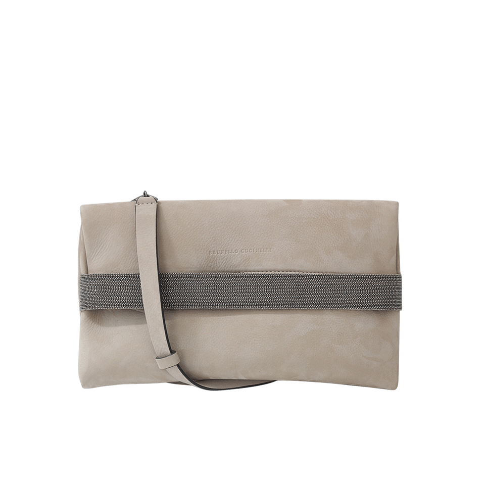 BRUNELLO CUCINELLI-Nubuck Foldover Crossbody Bag-DOVE