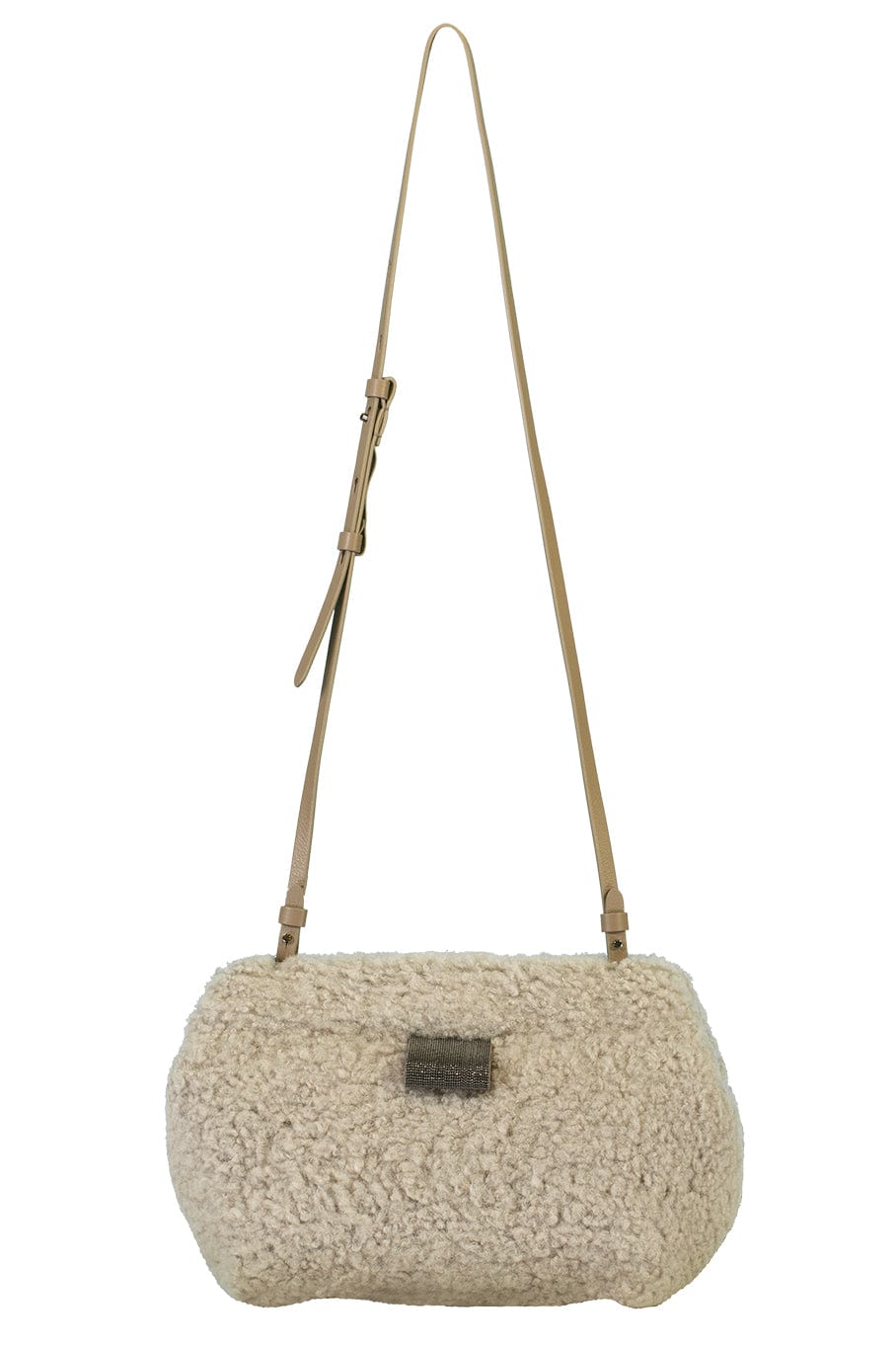 BRUNELLO CUCINELLI-Shearling Bag With Monili Tab-GREY
