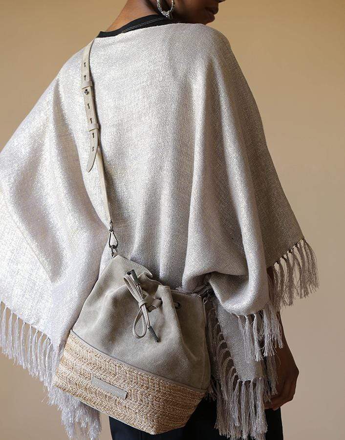 BRUNELLO CUCINELLI-Panelled Drawstring Bucket Bag-LT GREY