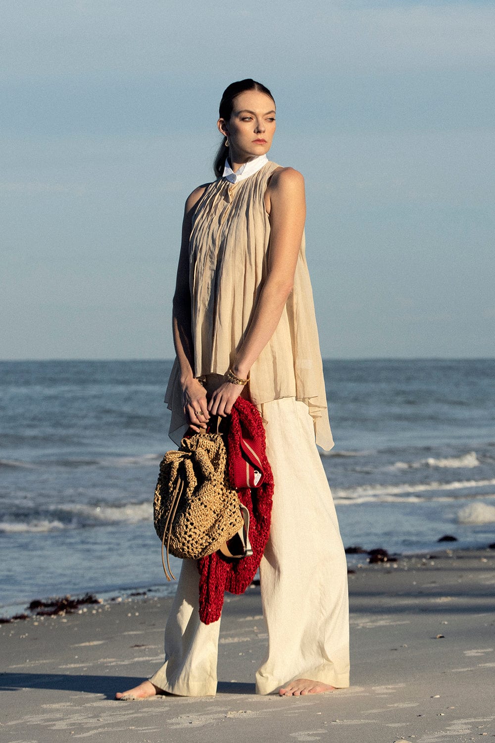 BRUNELLO CUCINELLI-Raffia Drawstring Backpack-NATURAL