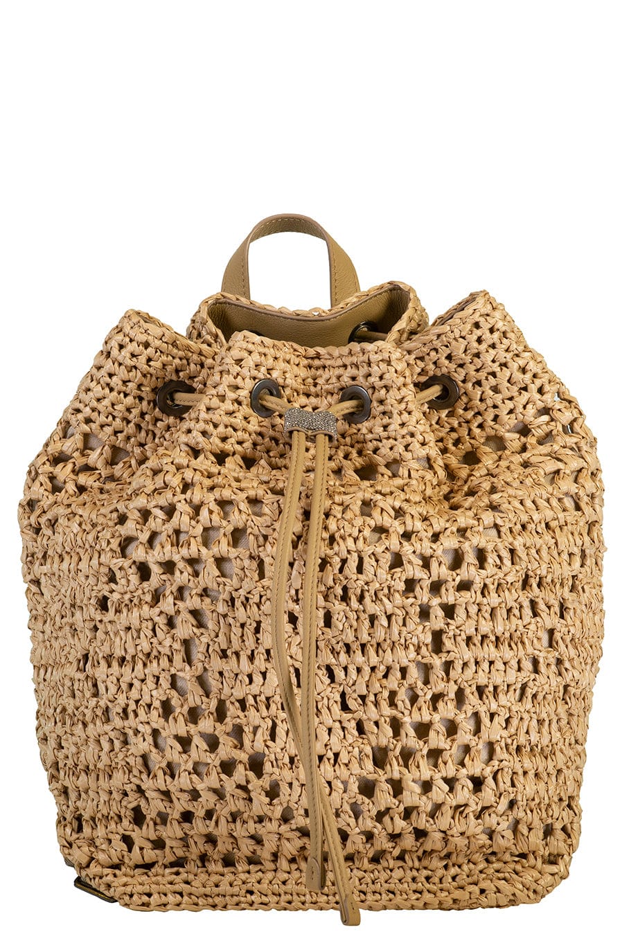 BRUNELLO CUCINELLI-Raffia Drawstring Backpack-NATURAL