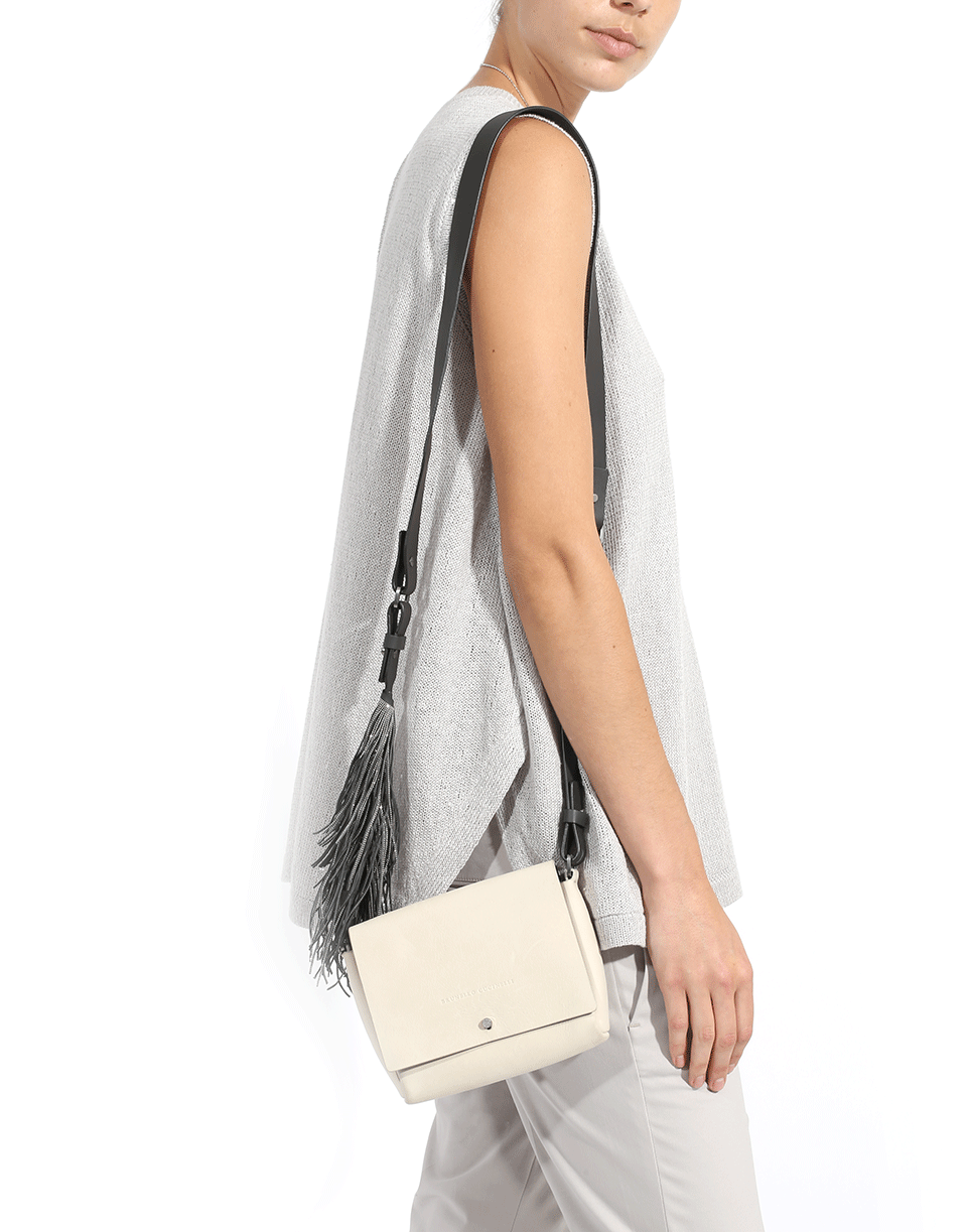 BRUNELLO CUCINELLI-Nubuck Fringe Strap Crossbody-OAT