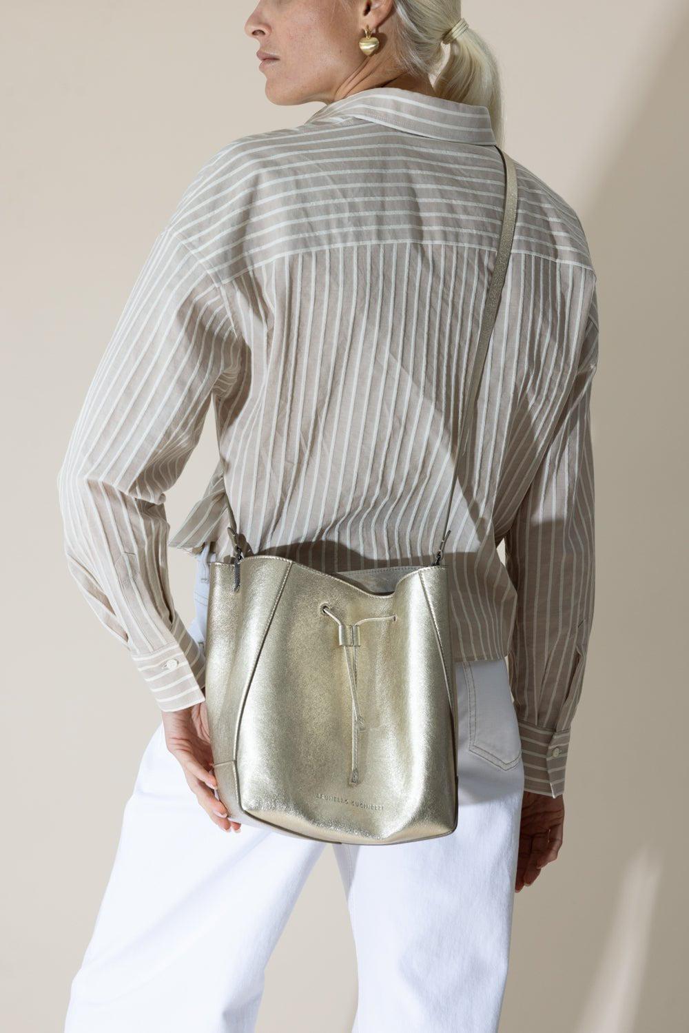 BRUNELLO CUCINELLI-Metallic Bucket Bag-PLATINO
